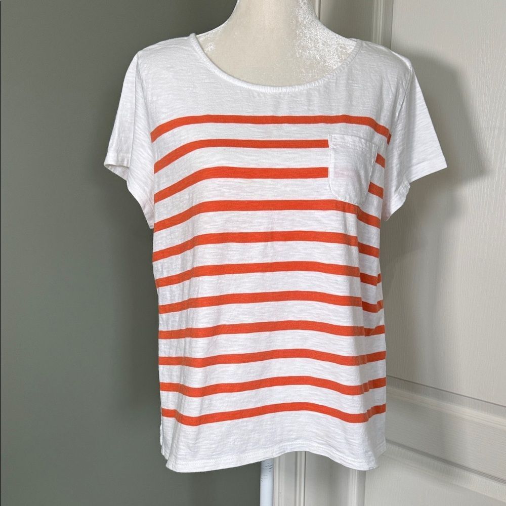 Talbots White and Orange Striped Short Sleeve Tee